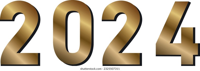 gold numbers 2024 in 3d on tramsparent background