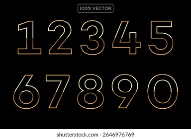 Gold numbers with endings made of golden ribbons isolated on transparent background. Vector decorative