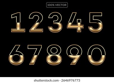 Gold numbers with endings made of golden ribbons isolated on transparent background. Vector decorative illustration