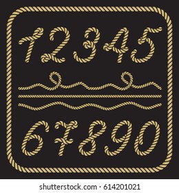 Gold numbers made from nautical rope - hand written font
