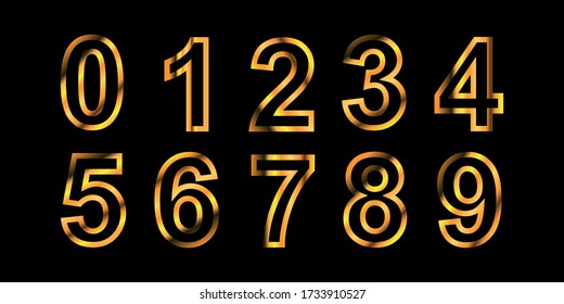 Número de oro establecido.Número de oro vectorial. Hermoso diseño de metal para la decoración de cumpleaños. Símbolo elegancia de la imagen real, señales de moda.