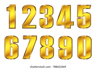 Gold numbers set.Vector metal numbers.