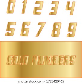 Gold Numbers.0 to 9. Vector Numbers 