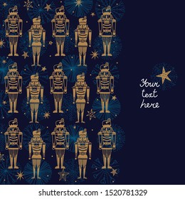 Gold Nutcracker.  Christmas vector card 