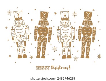 Gold Nutcracker. Cute Christmas interior poster. 
