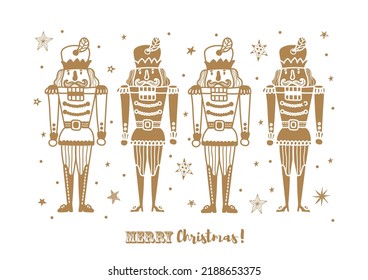 Gold Nutcracker. Cute Christmas vector poster. 
