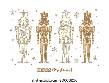 Gold Nutcracker. Cute Christmas vector poster. 
