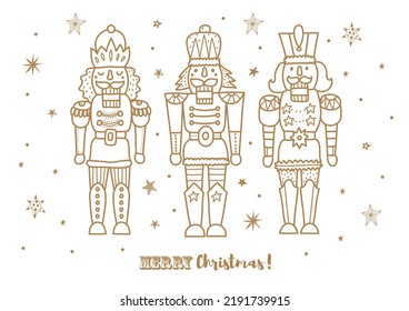 Gold Nutcracker. Cute Christmas vector poster. 

