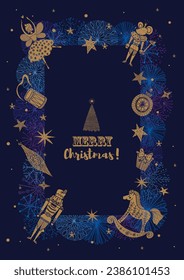 Gold Nutcracker. Cute Christmas vector poster. 
