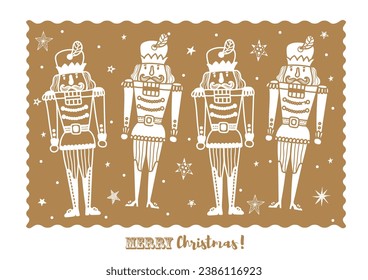 Gold Nutcracker. Cute Christmas vector poster. 
