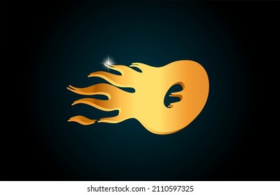 gold O alphabet letter logo icon design. Creative template for business with golden flames