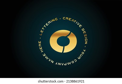 gold O alphabet letter logo icon design with text. Golden creative template for company and business with circle