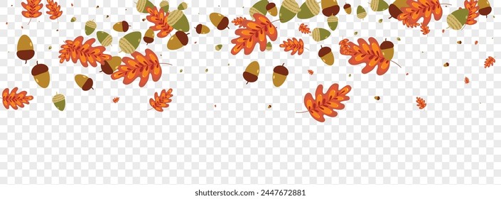 Gold Oak Background Transparent Vector. Acorn Object Set. Green Foliage. Landscape Frame. Red Leaves Sale.