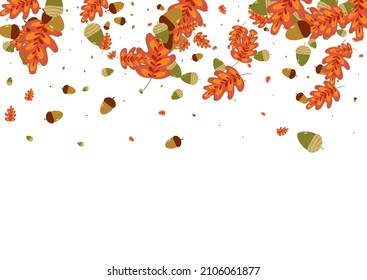 Vector blanco de fondo de roble dorado. El Diseño Inalámbrico. Hoja Roja. Ilustración de borde. Las Hojas Amarillas Son Realistas.