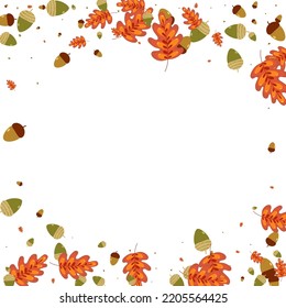 Vector blanco de fondo de roble dorado. Textura Decorativa Foliage. Hierba verde. Conjunto Moderno. Esquema de hojas doradas.