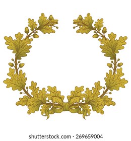 Gold Oak Wreath , isolated on white, vector