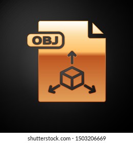 Gold OBJ file document. Download obj button icon isolated on black background. OBJ file symbol.  Vector Illustration