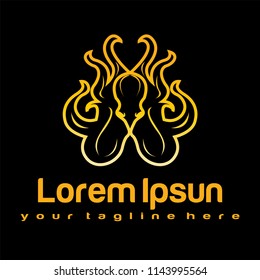 gold octopus on a black background. Logo design vector template. Symbol concept icon.