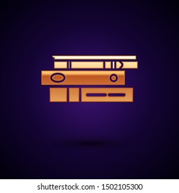 Gold Office folders with papers and documents icon isolated on dark blue background. Office binders. Archives folder sign.  Vector Illustration