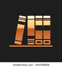 Gold Office folders with papers and documents icon isolated on black background. Archives folder sign. Long shadow style. Vector.