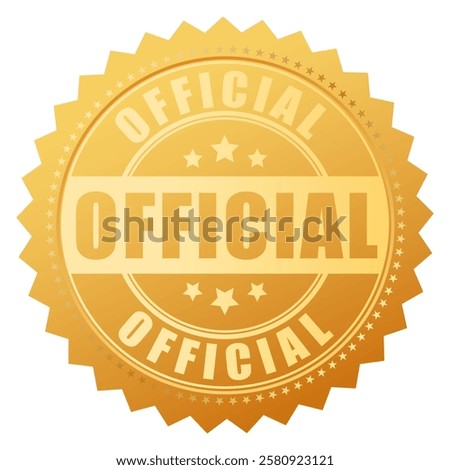 Gold official vector seal isolated on white background. Golden star shaped foil emblem for official documents approval. Round label for legal business agreement or education diploma.