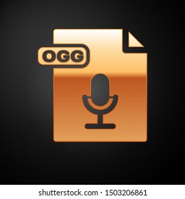 Gold OGG file document. Download ogg button icon isolated on black background. OGG file symbol.  Vector Illustration