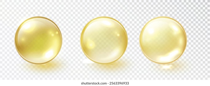 Gold oil bubble set isolated on transparent background