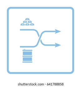 Gold and oil comparison chart icon. Blue frame design. Vector illustration.