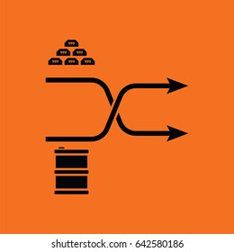 Gold and oil comparison chart icon. Orange background with black. Vector illustration.