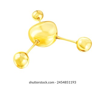 Gold oil molecule. 3D abstract molecular structure. Сoncept skin care cosmetics solution. Vector 3d illustration