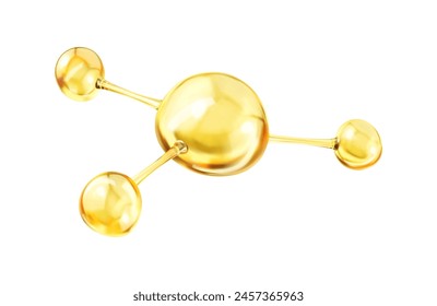 Gold oil molecule. 3D abstract molecular structure. Сoncept skin care cosmetics solution. Vector 3d illustration