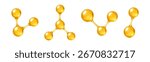 Gold oil molecule set. 3D abstract molecular structures. Vector illustration
