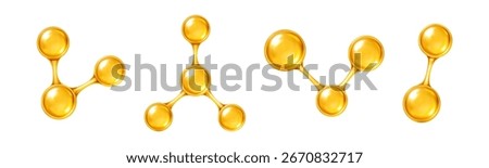 Gold oil molecule set. 3D abstract molecular structures. Vector illustration