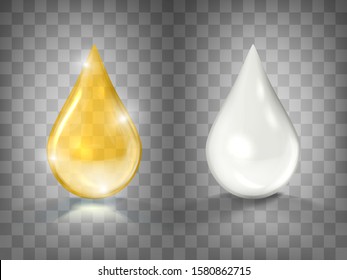 El Aceite De Oro Y La Crema Blanca Caen Aisladas En Fondo Transparente. Vector EPS10