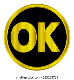 Gold ok button on white background.