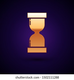 Gold Old hourglass with flowing sand icon isolated on dark blue background. Sand clock sign. Business and time management concept.  Vector Illustration