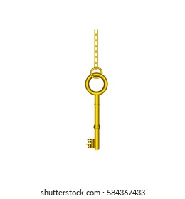 gold old key hanging icon, vector illustration image design