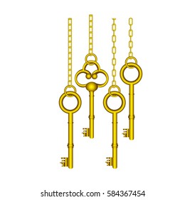 gold old keys hanging icon , vector illustration image design