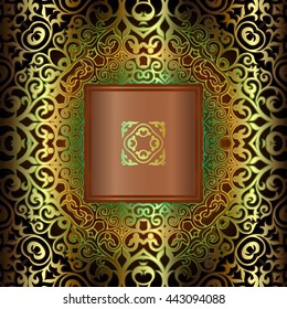 gold old texture vintage openwork pattern square shape on a brown background