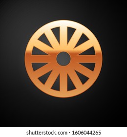 Gold Old wooden wheel icon isolated on black background.  Vector Illustration