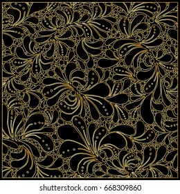 Gold on black pattern, luxury furnishing fabric, printed home design, finest rich wallpaper, vector flat style illustration isolated on black background