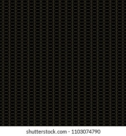 Gold on black seamless geometric minimalistic pattern. Abstract geometry background with crossing thin lines. Stylish texture in golden color. Endless linear pattern. Vector.