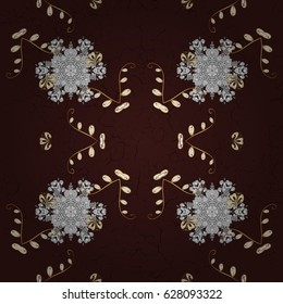 Gold on brown background. Pattern medieval floral royal pattern. Good for greeting card for birthday, invitation or banner. Vector illustration. Decorative symmetry arabesque.