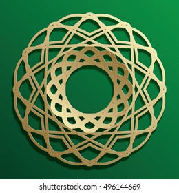 Gold on dark mandala round ornament background architectural muslim texture design. Can be used for brochures invitations,persian motif