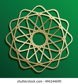 Gold on dark mandala round ornament background architectural muslim texture design. Can be used for brochures invitations,persian motif