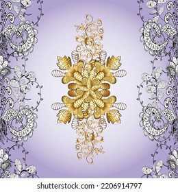 Gold in neutralen, grauen und weißen Farben. Vektorgrafik. Dekorative Symmetrie Arabesque. Gut für Grußkarten zum Geburtstag, Einladung oder Banner. Nahtlose mittelalterliche Blumenmuster.