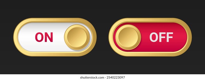Gold on off switch button set isolated on backgroun