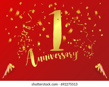 gold one anniversary hand draw  on red 