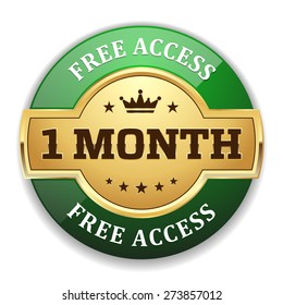 Gold one month free access badge with green border