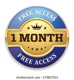 Gold one month free access badge with blue border